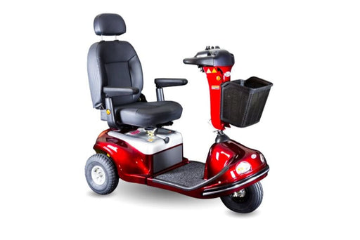 A black and red mobility scooter